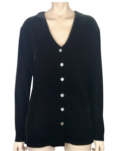 black cardigan pearl buttons