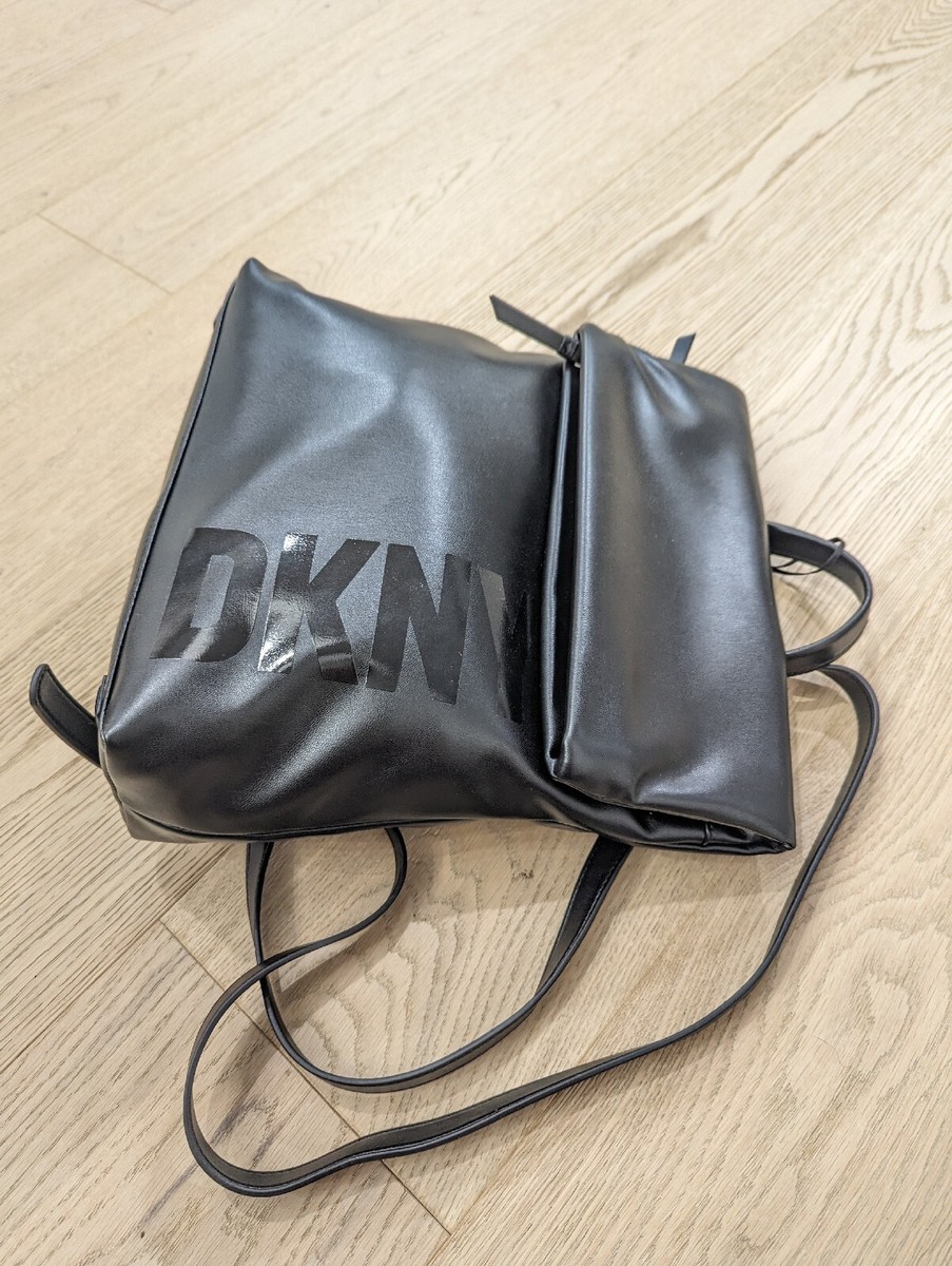 NWT DKNY TILLY All Black Logo Medium Zip Top Flap Backpack  display picture 1