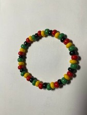 Irie Rasta Reggae Red Green Yellow Black Large Mixed Bead Bracelet  7.5 inch LG