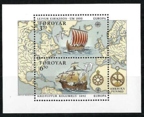 FÄRÖER INSELN FOROYAR 1992 EUROPA CEPT CHRISTOPH TAUBE AMERIKA BLATT NEU
