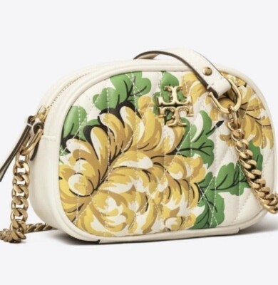 NWT TORY BURCH KIRA LAMBSKIN CHEVRON FLORAL CAMERA CROSSBODY BAG