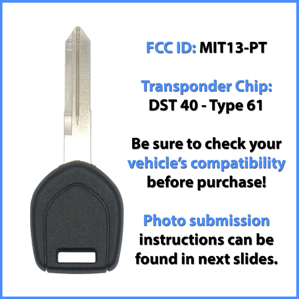 -Llave cortada por foto- Servicio para llave transpondedor Mitsubishi de repuesto MIT13-PT Foto 2 de 4