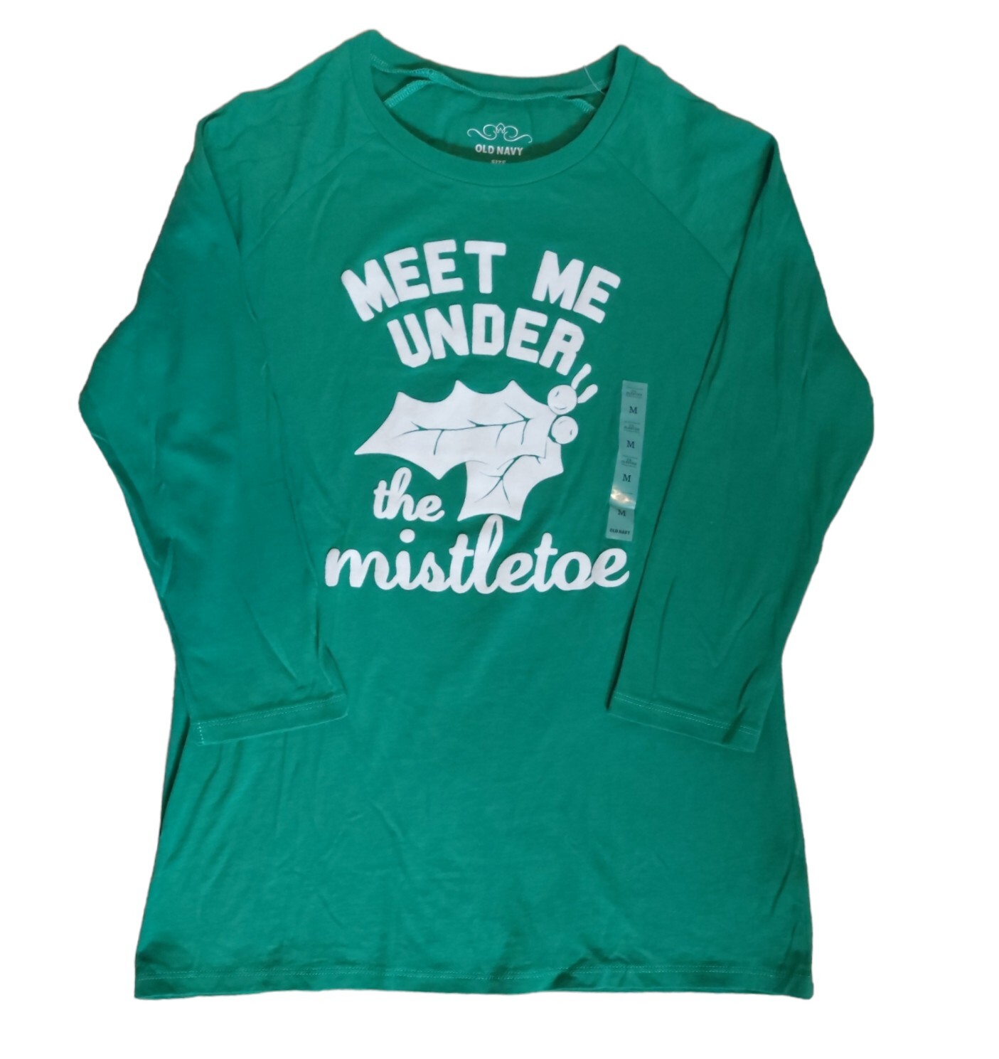 Old Navy Women’s Christmas Mistletoe Irish Green TShirt Size M New