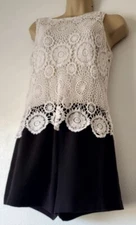  BCX Women’s Juniors Jumpsuit Romper  Black & White Crochet  