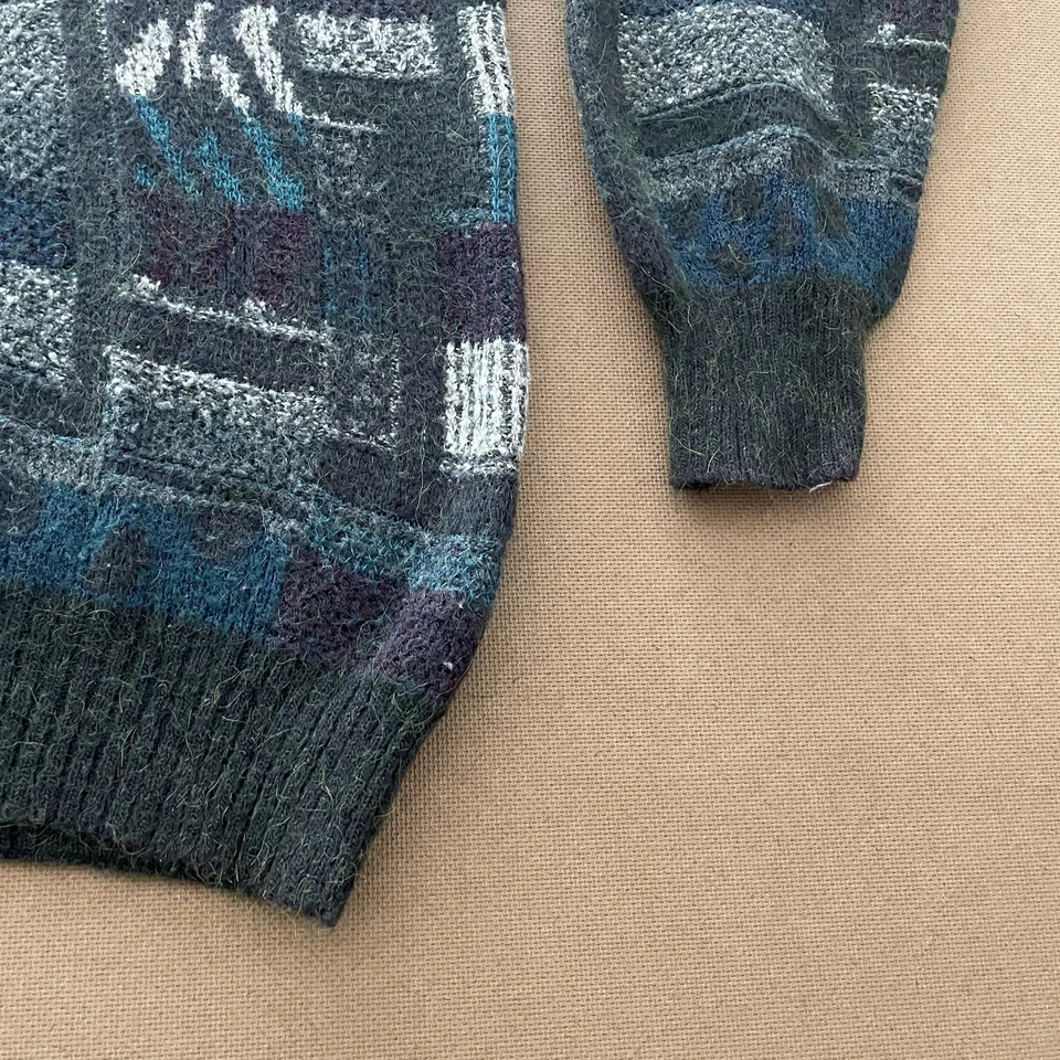 Vintage Pronto Uomo Sweater Mens XL Blue Gray Geometric Knit Pullover Italy 90s - Image 3 of 4