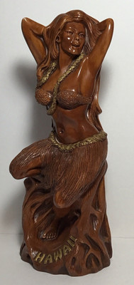 Large 14'' VTG Coco Joe's ALOHA BEAUTY Hawaii Hula Girl Dancer Hapa Wood