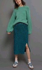 Anthropologie Maeve Alicia Sequined Teal Midi Skirt, Size XS