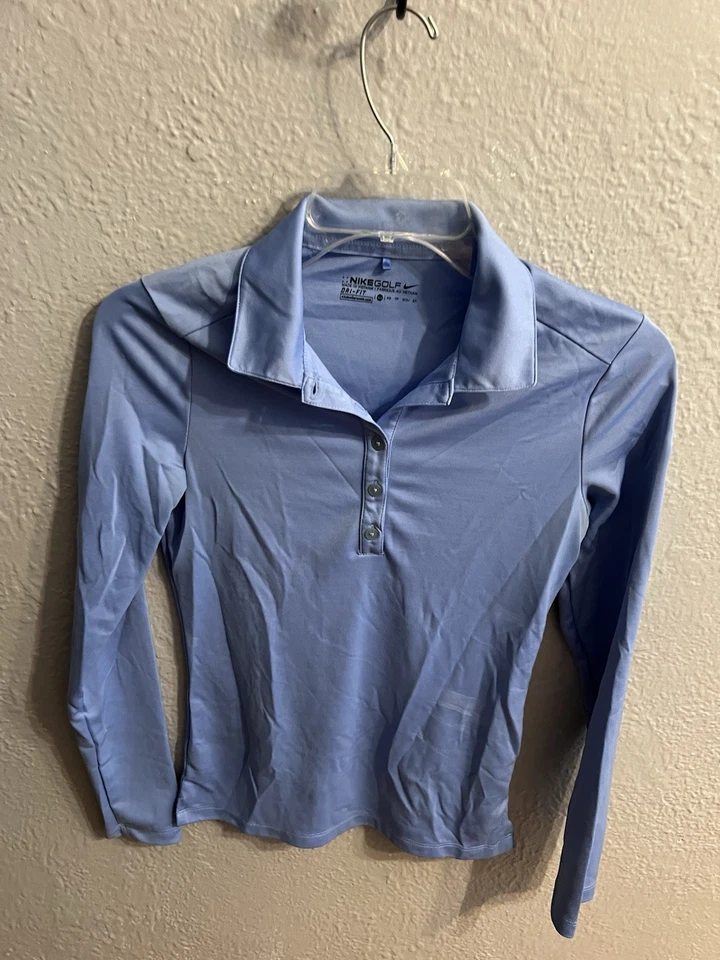 Женская синяя рубашка Nike Golf Dri-Fit 1/2 на пуговицах с длинным рукавом размер XS - Изображение 2 из 4
