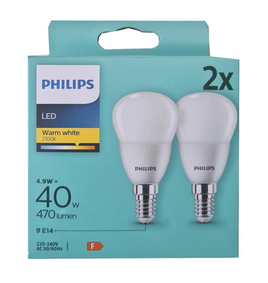 PHILIPS 2er Pack Philips LED Classic E14 Tropfenlampe | 40W Ersatz (470lm) | 270