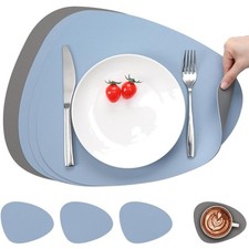 Platzdeckchen Set in Grau/Himmelblau - Hochwertige, Leichte Reinigung und Pflege