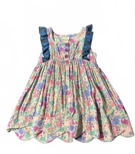 Matilda Jane Size 4 Floral Girls' Dress with Blue Ruffle Sleeves