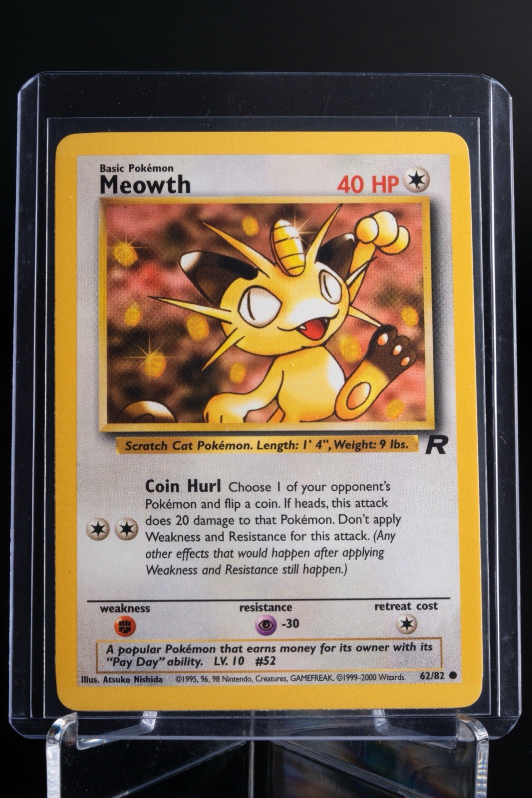 Meowth 62/82  Team Rocket Pokemon Card Vintage Wotc TCG NM