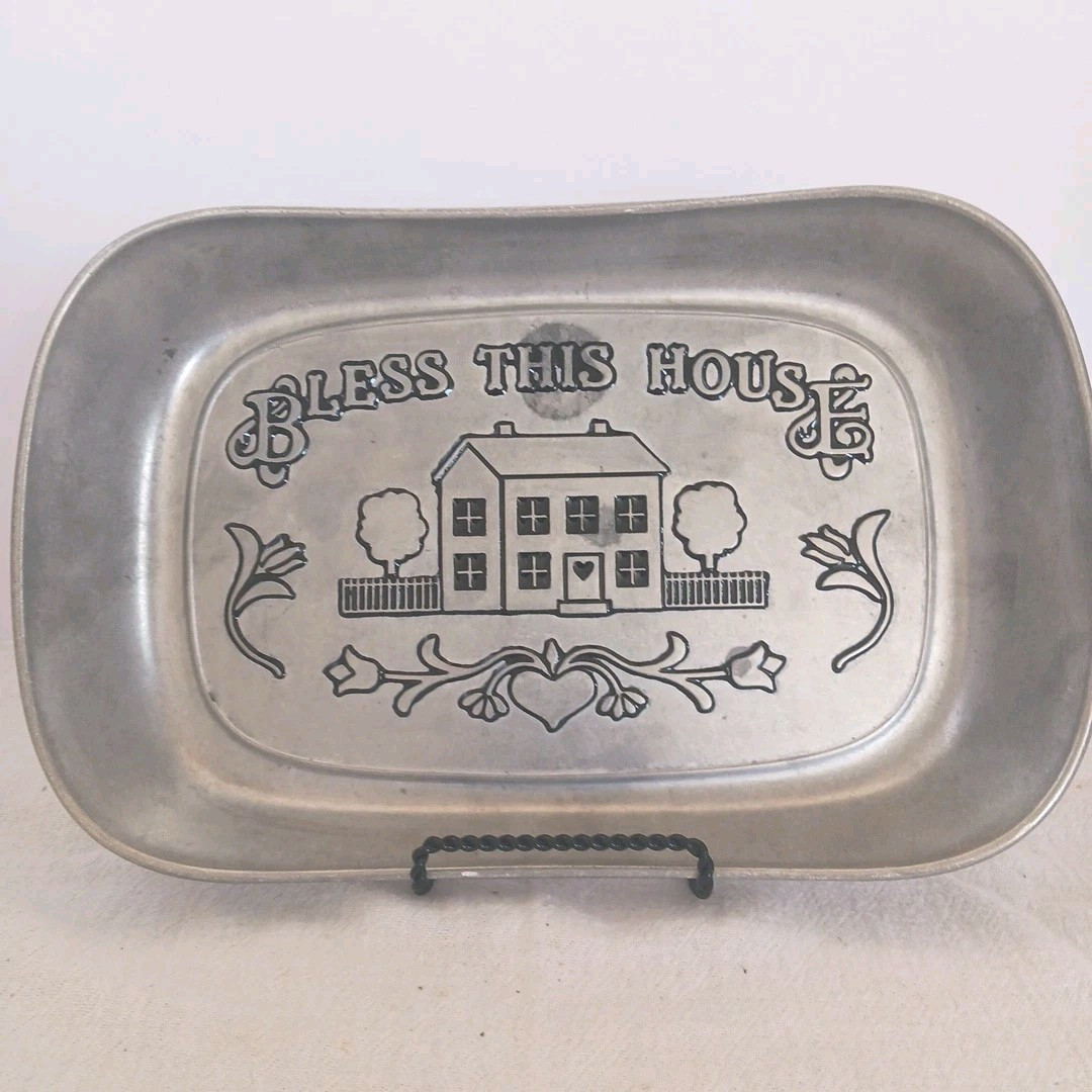 Wilton Armetale Pewter Serving Platter “Bless This House” Made In USA Tray Bread