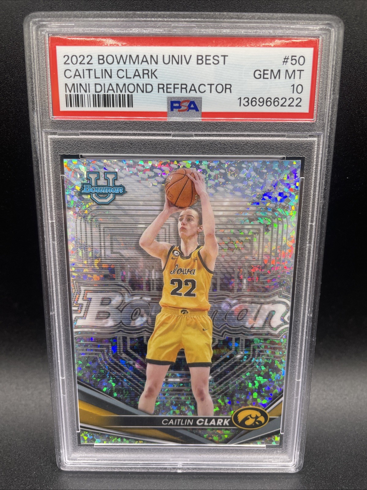 2022-23 Topps Bowman Caitlin Clark Mini-Diamond /299 Rookie Card #50 PSA 10 