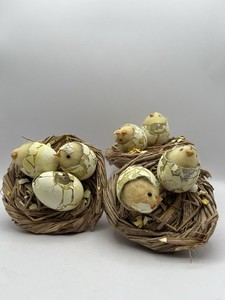 vtg OOAK Easter Decor Chicks Hatching Eggs Realistic Set Of 3 Nests