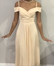 Elegant Champagne Off-Shoulder Maxi Dress Floor Length Formal Evening Gown