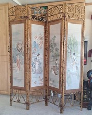Full-Size Authentic Vintage Chinese Bamboo Folding Screen- Four Seasons Beauties