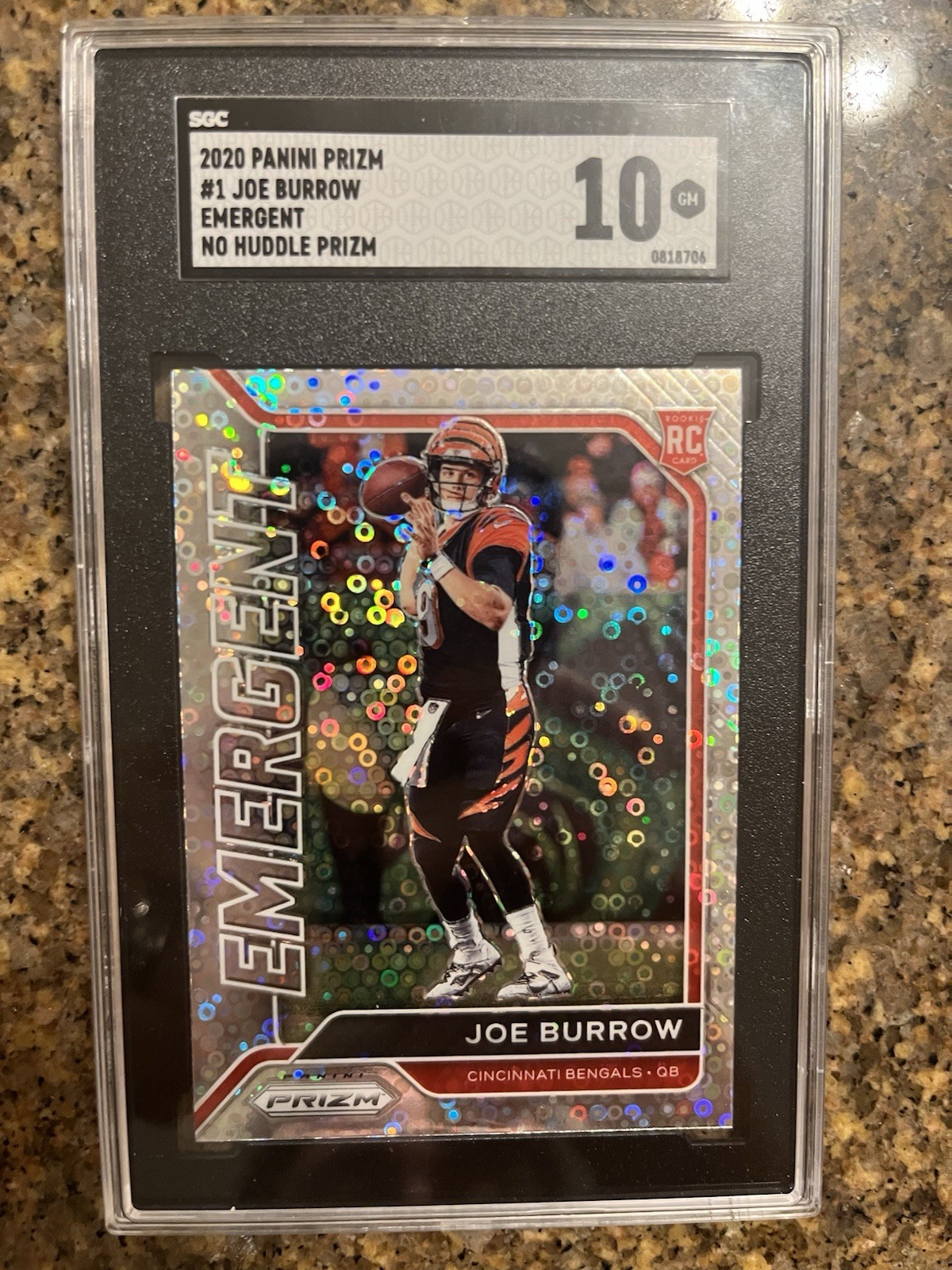 2020 Joe Burrow ROOKIE - Panini Prizm Silver Disco Emergent No Huddle SGC 10