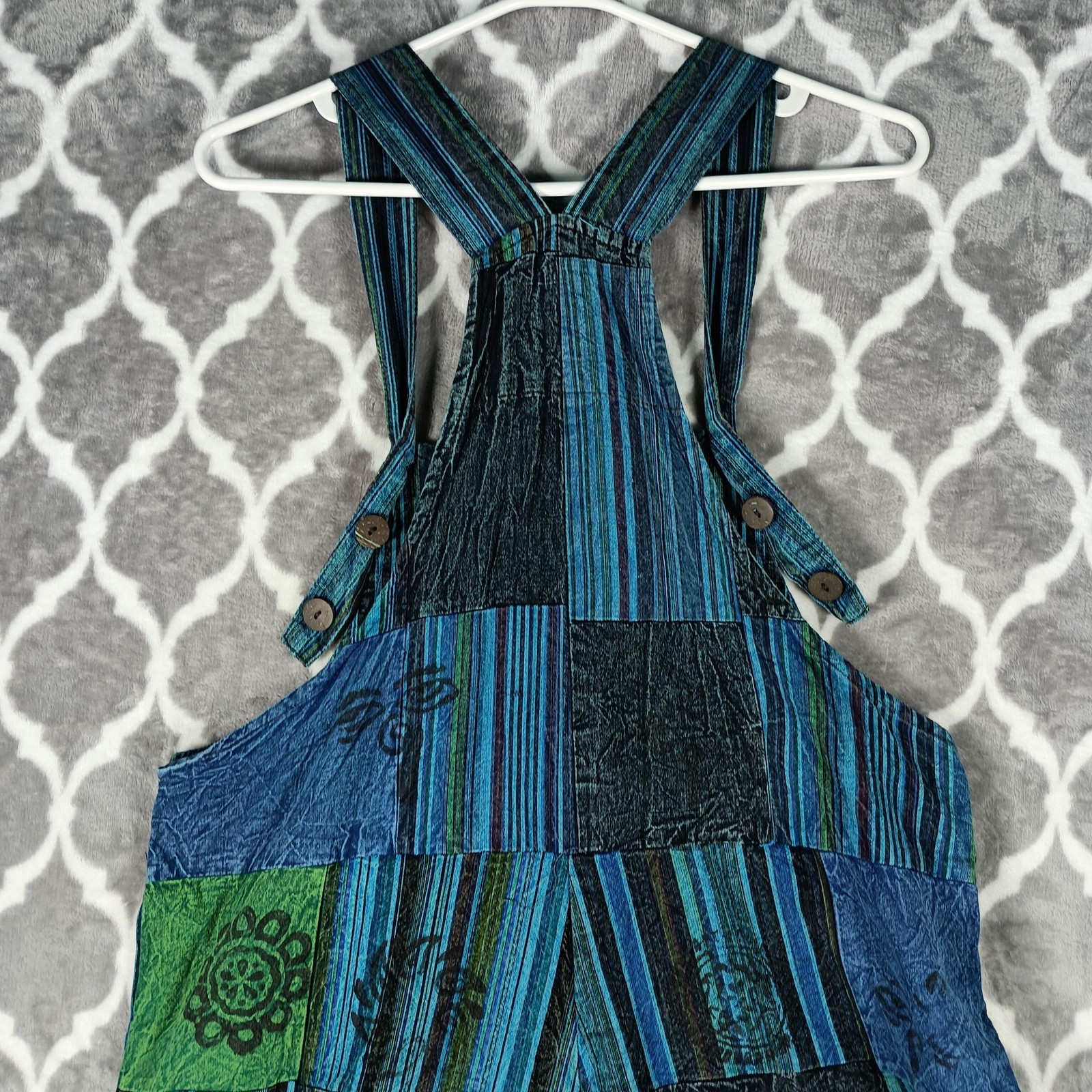 Patchwork Bib Overalls Womens Size Large Blue Gre… - image 10