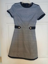 M.Infisavo Women's Vintage style navy blue dress NWT Sz Small striped tweed
