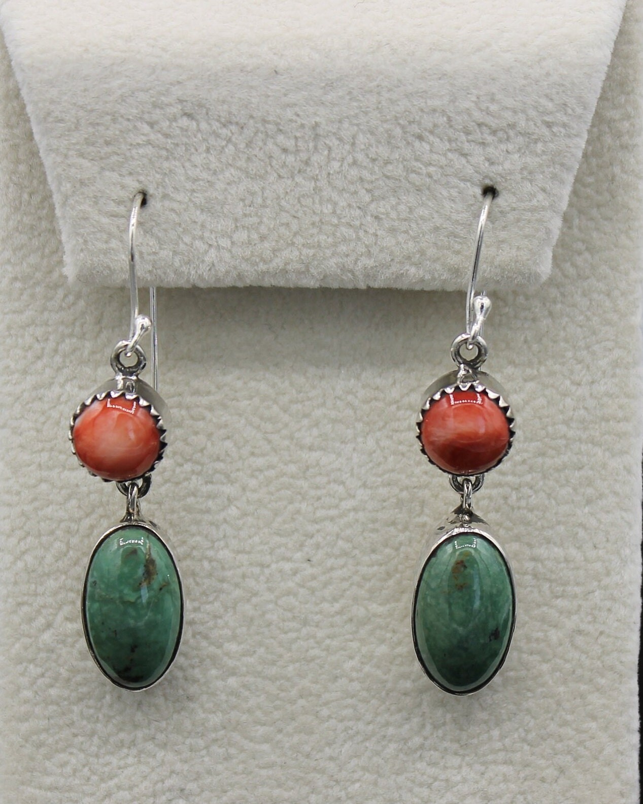 Spiny Oyster and Turquoise Sterling Silver French Wire Earrings