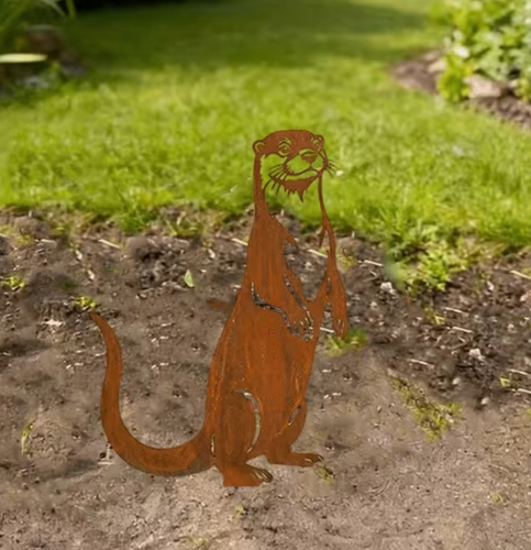 Figurine Core-Ten silhouette de loutre rouillée ornement de jardin 23 cm de long 16 cm de large - Photo 1/5