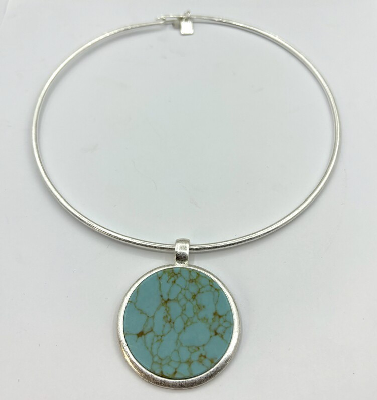 Robert Lee Morris Soho Turquoise Disc Pendant Statement  Wire Collar Necklace View 2