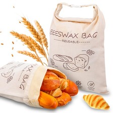 2-Pack 13x17 Inch Reusable Beeswax Bread Bags XL Linen Food Storage Bag for S...