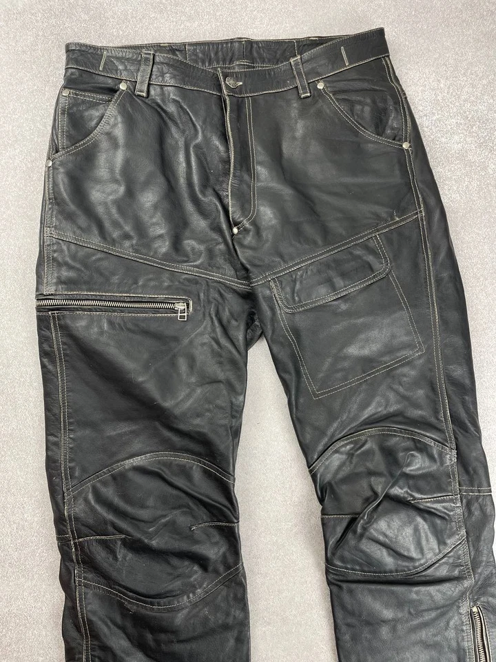 Pantalones de motociclista de cuero envejecido vintage talla 32 deberes pagados (EE. UU.) Foto 2 de 4