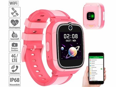 TrackerID Uhr Kinder: 4G-GPS-Kinder-Smartwatch, Videoanruf, Gorilla-Glas