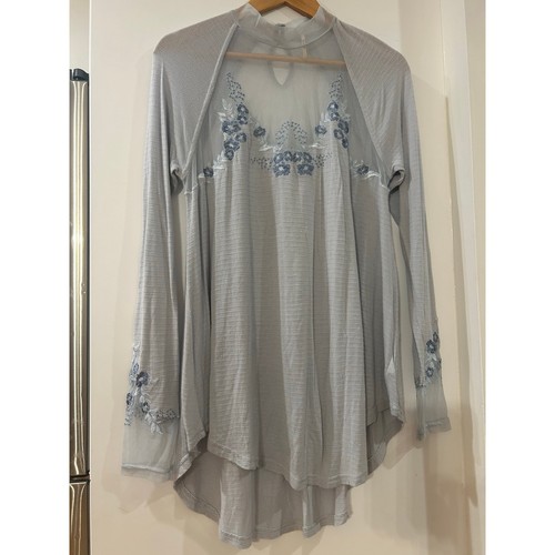 Free People Saheli Glacier Embroidered Floral Top Women’s Small Blue Pastel Boho - Picture 7 of 10