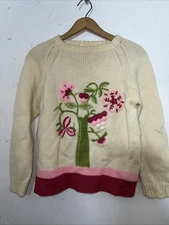 1960's Hand Decorated Hand Loomed Fully Fashioned Wool Floral Crew neck Sweater