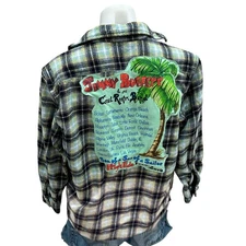 Jimmy Buffet Plaid Flannel Shirt SMALL Oversized Parrothead Hide Tide Tour 