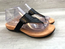 Vionic Wanda Thong Sandals Black Leather Women's6 Orthotic Comfort Arch Shoes
