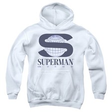 Superman 2025 S World Logo Youth Kids Pull-Over Hoodie, White, 3-13 Years
