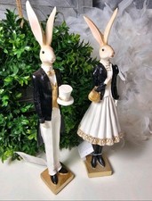 Deko Kaninchen Hasen Paar Frack Kleid Schwarz weiß 7x32cm Clayre & Eef Ostern