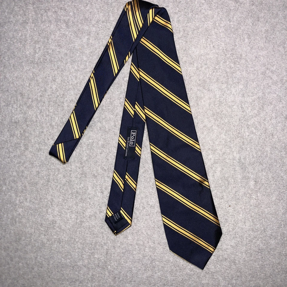Corbata de seda a rayas Polo Ralph Lauren para hombre - Hecha a mano en Italia / Azul marino y dorado Foto 2 de 4