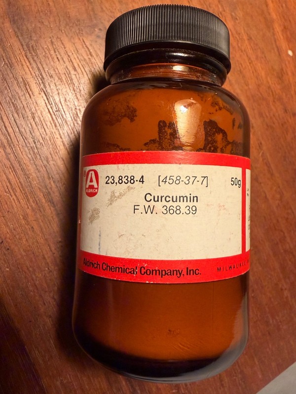 Aldrich Chemical Co. Curcumin Powder brown glass Bottle Jar 50 g