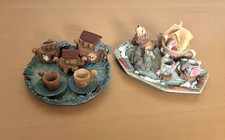 1990's Lot of 2 Tea Sets Miniature Decorative Resin Noahs Ark Animals Tea Set