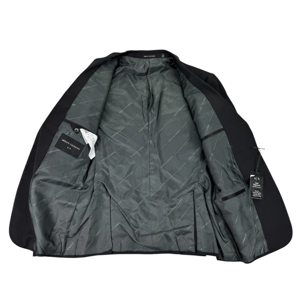 Armani Exchange Mens Slim Fit Solid Wool Blend Suit Jacket Black 38S - Image 2 of 4