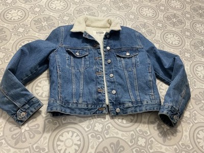 Zara TRF gefütterte Jeansjacke Kunstfell blau warm M UK 10 12 Sherpa Trucker