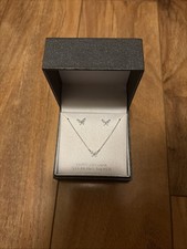 PRIMROSE Sterling Silver Cubic Zirconia Butterfly Stud Earrings Necklace Set