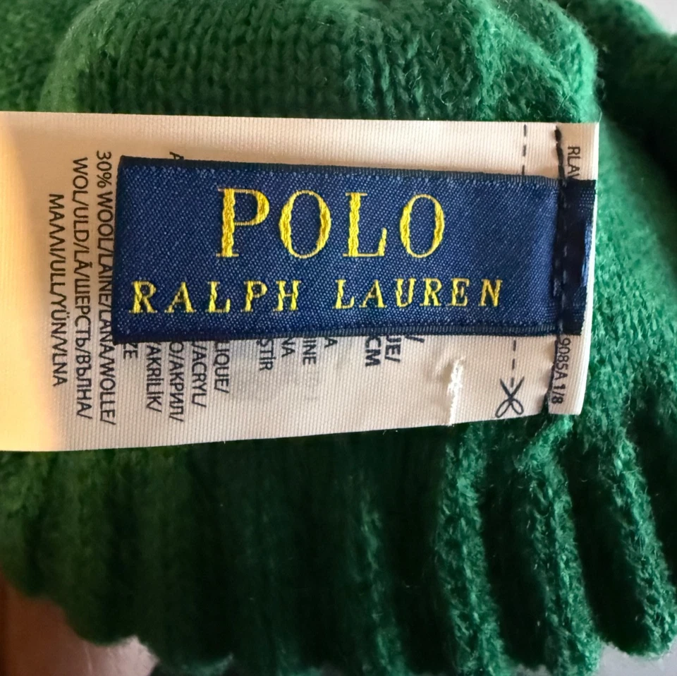 Polo Ralph Lauren VERDE/ROJO Escalada Descenso Esquiador Pom Pom Gorro Esquí Sombrero USADO Foto 4 de 4