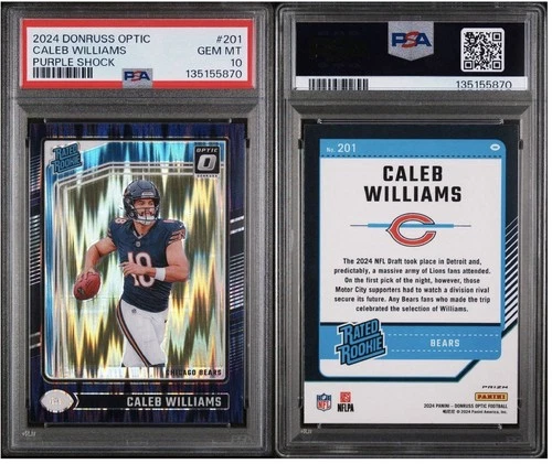 2024 Panini Donruss Optic Rookie Caleb Williams #201 Purple Shock Prizm PSA 10