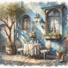 Wandbild Toskana Hinterhof Cafe Deko Bild Wanddeko Dekofliese Wandfliese Kachel