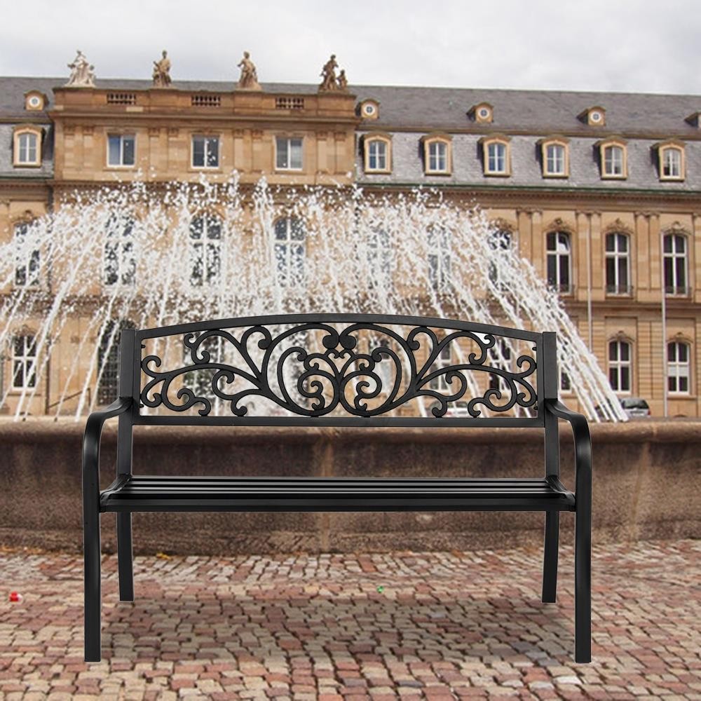 50" Patio Porch Garden Bench Outdoor PVC Chair Love Seat Park Backyard Chair