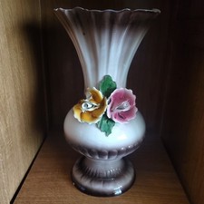 Capodimonte Italian Vase w/ Rose Flower Decorations BROKEN