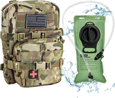 #ad Tactical Mini Water Bladder Backpack with IFAK First Aid Kit and Medical Patches $49.99