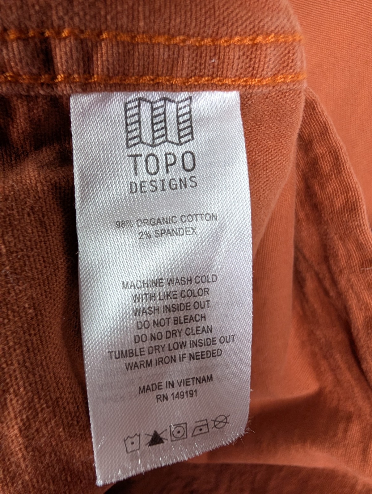 TOPO DESIGNS Canvas Organic Cotton Stretch Button Up Shirt Sz L Burnt Orange