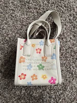 Marc Jacobs The Tote Bag Mini White Floral Print Zip Crossbody Tote w/ Strap